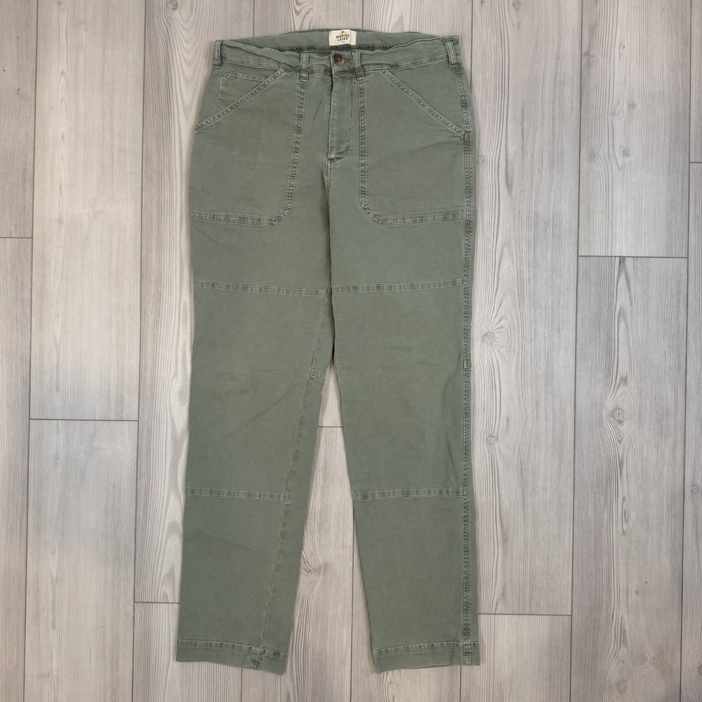 Marine Layer Breyer Utility Pant 34x32 Mens Relaxed Green Stretch Double Knee